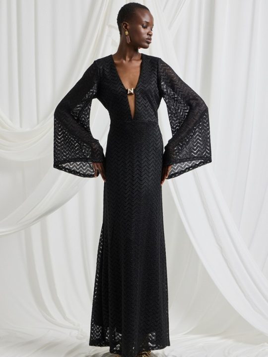 BE YOU BELL SLEEVES LUREX MAXI DRESS